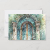 ブルーグリーン結婚タイムレスの食事RSVPあり/なし 出欠カード (裏面)