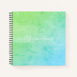 ブルーグリーン絞り染めホワイトタイポグラフィ肯定 ノートブック