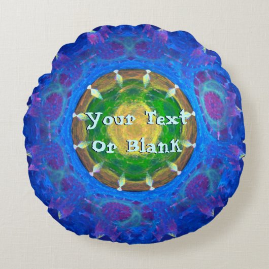 ブルーグリーン絞り染め ラウンドクッション (正面)