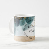 ブルーグリーン絵を描金ゴールドアゲテ結婚のサンキューパパ コーヒーマグカップ (正面左)