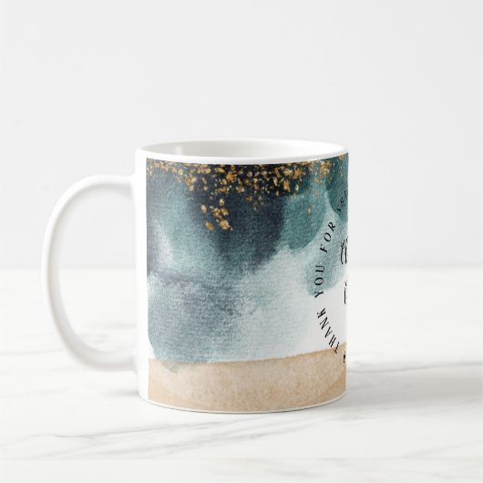 ブルーグリーン絵を描金ゴールドアゲテ結婚のサンキューパパ コーヒーマグカップ (左)