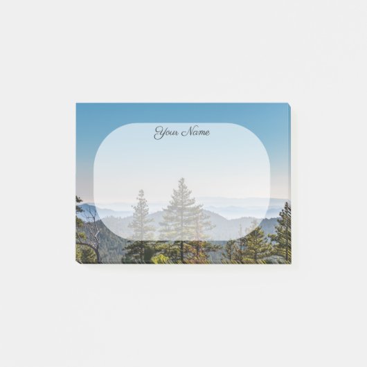 ブルーグリーン自然山景色フォレスト名前をカスタムする ポストイット (正面)