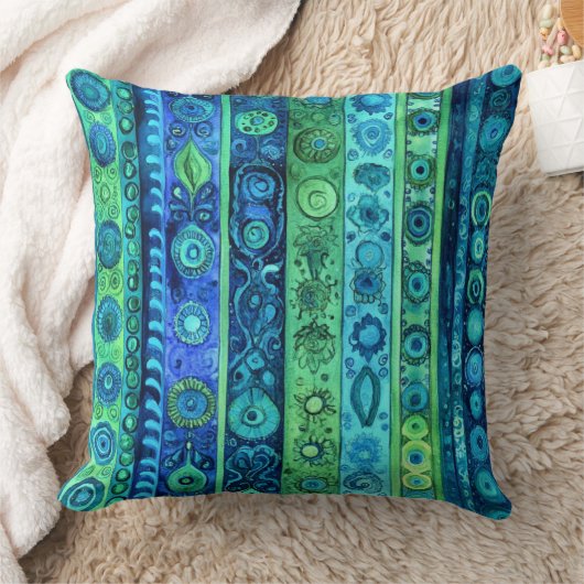 ブルーグリーン芸術的ボーストライプのホ クッション (ブランケット)