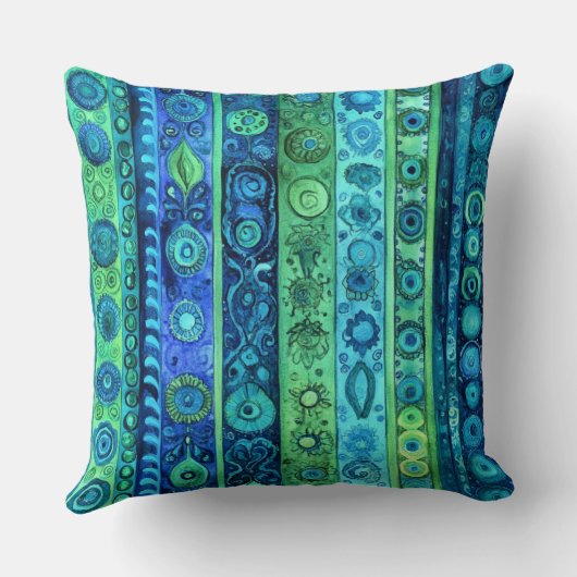 ブルーグリーン芸術的ボーストライプのホ クッション (裏面)