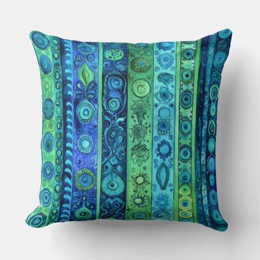 ブルーグリーン芸術的ボーストライプのホ クッション (正面)