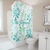 ブルーグリーン葉 シャワーカーテン (インサイチュ)
