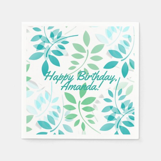 ブルーグリーン葉 スタンダードカクテルナプキン (正面)