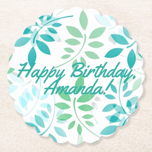 ブルーグリーン葉 ペーパーコースター (正面)