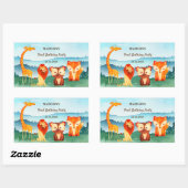 ブルーグリーン誕生日ウッドランドアニマルズ 長方形シール (シート)