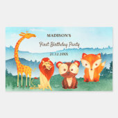 ブルーグリーン誕生日ウッドランドアニマルズ 長方形シール (正面)