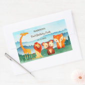ブルーグリーン誕生日ウッドランドアニマルズ 長方形シール (封筒)