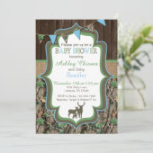 ブルーグリーン迷彩柄ベビーシャワー招待状 招待状 (スタンド正面)