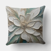 ブルーグリーン金ゴールドと白抽象芸術の花 クッション (裏面)