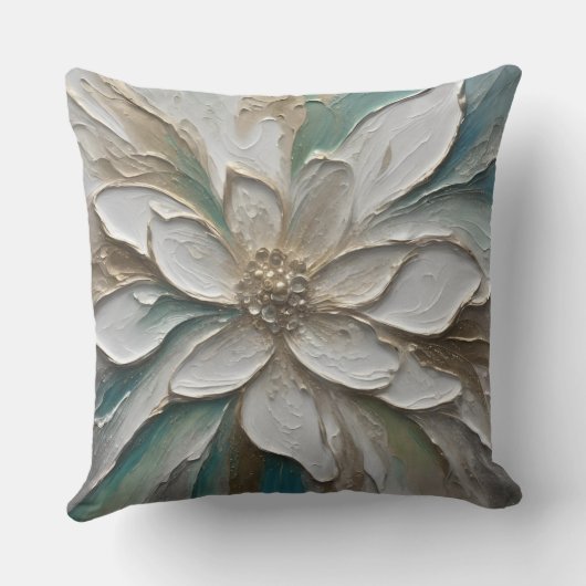 ブルーグリーン金ゴールドと白抽象芸術の花 クッション (裏面)