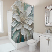 ブルーグリーン金ゴールドと白抽象芸術の花 シャワーカーテン (インサイチュ)