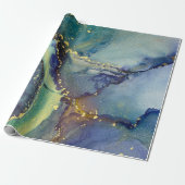 ブルーグリーン金ゴールドアルコールインク液体抽象芸術アート ラッピングペーパー (アンロールド)