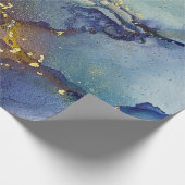 ブルーグリーン金ゴールドアルコールインク液体抽象芸術アート ラッピングペーパー (角)