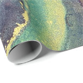 ブルーグリーン金ゴールドアルコールインク液体抽象芸術アート ラッピングペーパー (ロールコーナー)