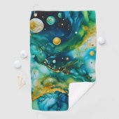 ブルーグリーン金ゴールドインクコスモス ゴルフタオル (インサイチュ)