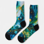 ブルーグリーン金ゴールドインクコスモス ソックス (左)