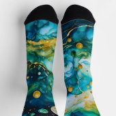 ブルーグリーン金ゴールドインクコスモス ソックス (上部)