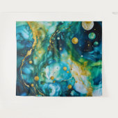 ブルーグリーン金ゴールドインクコスモス タペストリー (正面(横))