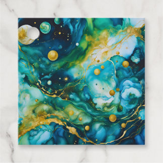 ブルーグリーン金ゴールドインクコスモス フェイバータグ