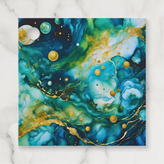 ブルーグリーン金ゴールドインクコスモス フェイバータグ (正面)