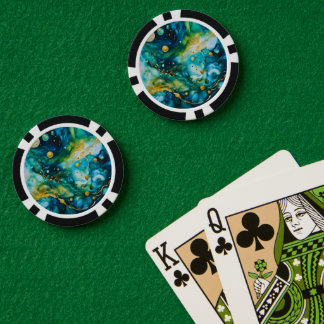ブルーグリーン金ゴールドインクコスモス ポーカーチップ