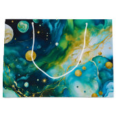 ブルーグリーン金ゴールドインクコスモス ラージペーパーバッグ (正面)