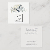 ブルーグリーン金ゴールドリービボタニカルフローラあなたのロゴ スクエア名刺 (正面/裏面)