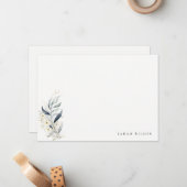 ブルーグリーン金ゴールドリービボタニカルフローラ結婚ズ ノートカード (正面/裏面インサイチュ)