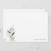 ブルーグリーン金ゴールドリービボタニカルフローラ結婚ズ ノートカード (正面/裏面)