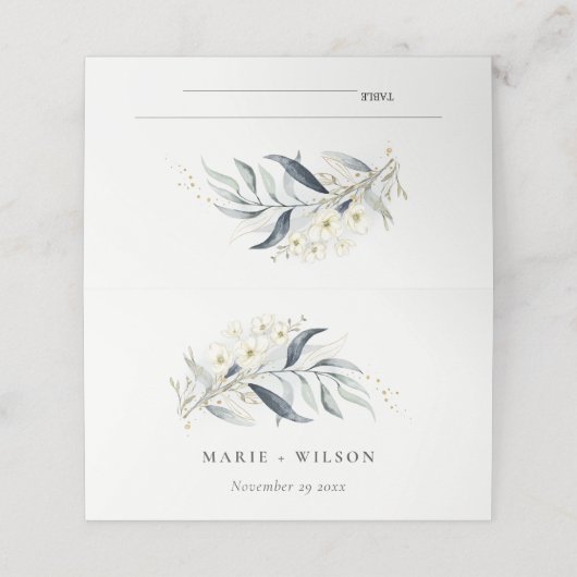 ブルーグリーン金ゴールドリービボタニカルフローラ結婚ズ プレイスカード (外部開封)