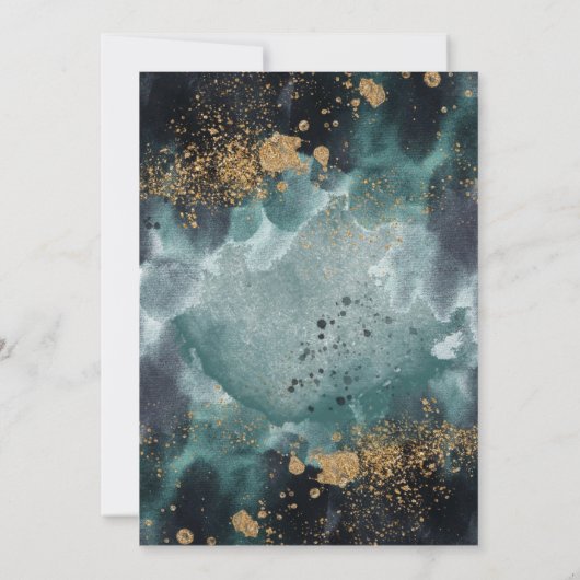 ブルーグリーン金ゴールド絵を描アゲートビーチ結婚式シャワー 招待状 (裏面)