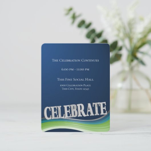 ブルーグリーン鋼波お祝い披露宴カード エンクロージャーカード (スタンド正面)