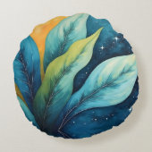 ブルーグリーン離れズ太陽と星 ラウンドクッション (裏面)