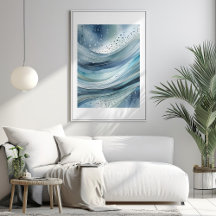 ブルーグリーン雨粒抽象芸術水彩ポスター