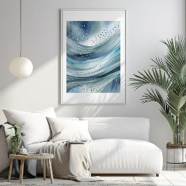 ブルーグリーン雨粒抽象芸術水彩ポスター ポスター