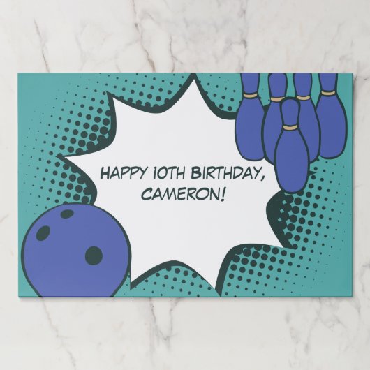 ブルーグリーン10歳の誕生日ボウリングパーティー ペーパーパッド (正面)