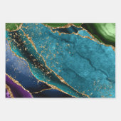 ブルーグリーン&パープル&金ゴールドグリッターピーコックアゲート ラッピングペーパーシート (正面3)