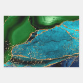 ブルーグリーン&パープル&金ゴールドグリッターピーコックアゲート ラッピングペーパーシート (正面)