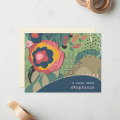 ブルーグリーン&ピンク抽象芸術カスタムフローラフラット ノートカード (正面/裏面インサイチュ)