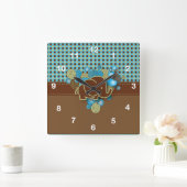 ブルーグリーン&ブラウンプライドベビーゾウ スクエア壁時計 (ホーム)