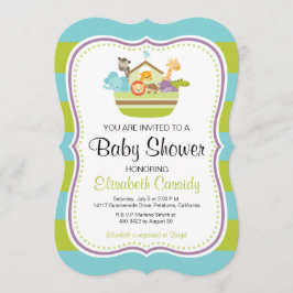 ブルーグリーン、ブラケットノアのアークベビーシャワー招待状。 招待状