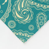 ブルーグリーン&ベージュクレメヴィンテージペイズリーモノグラム フリースブランケット (角)