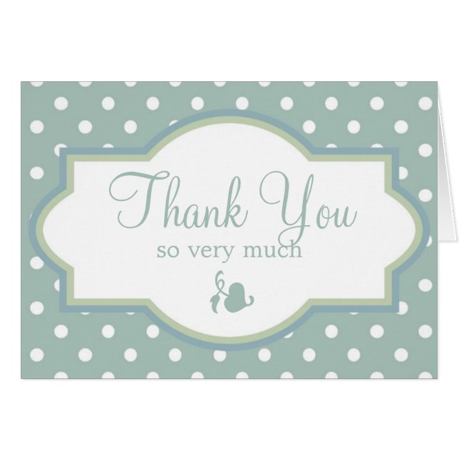 ブルーグリーン&ホワイト水玉模様サンキューカード (正面横)