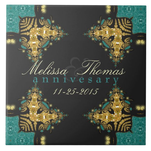 ブルーグリーン+金ゴールドトライバルアニバーサリーキープサータイル タイル (正面)