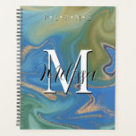 ブルーグリーン&金ゴールドモダン抽象芸術モノグラムプランナー プランナー手帳<br><div class="desc">このプランナーは、青、緑、金ゴールドの抽象芸術背景を持つ。シンプルとコンテンポラリー。モノグラムと名パーソナライズされた前で完成させる。Simple Farmhouse Pressによって作成。</div>