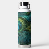 ブルーグリーンAIフラクタルパターン ウォーターボトル (背面)